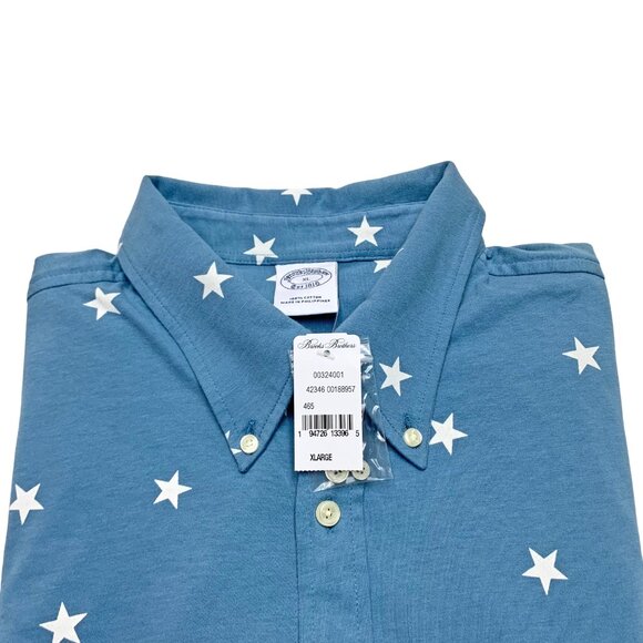 Brooks Brothers Blue Printed White‎ Star Button Down Short Sleeve Shirt - Picture 3 of 11